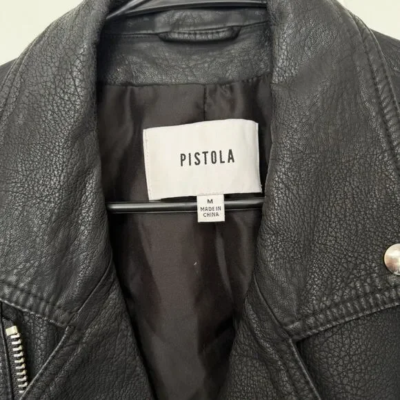 Pistola Blaine Boyfriend Moto Jacket Women Medium Black Faux Leather BikerGrunge - Picture 10 of 16